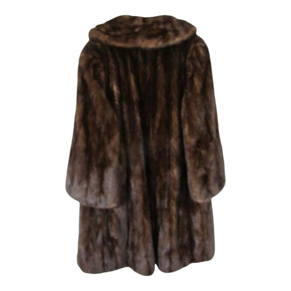 Women's Famous Barr Brown Authentic Mink Fur Coat Size L - Picture 2 of 12